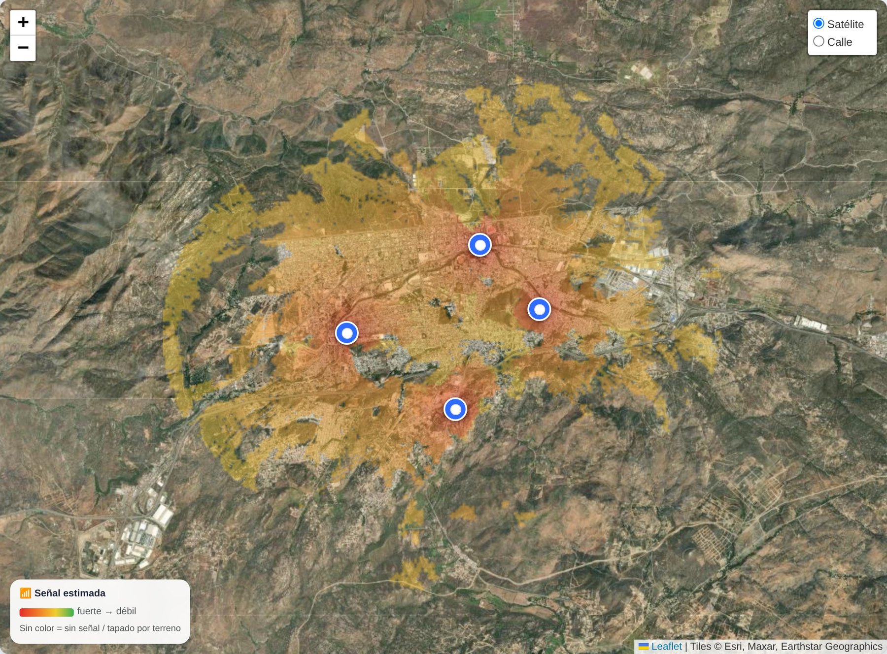 Mapa de cobertura 360° sobre el terreno